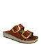 Leather Women's Flat Sandals Anatomic in Tabac Brown Color