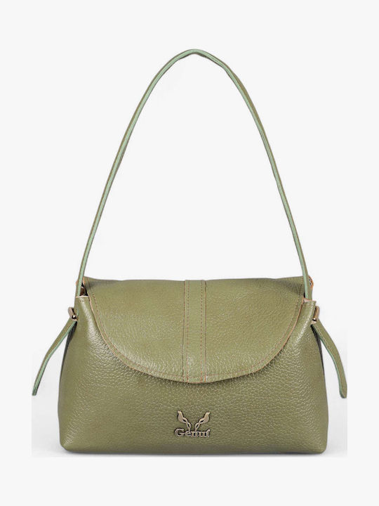 Genui Leather Кожена Дамска Чанта През Рамо Зелена
