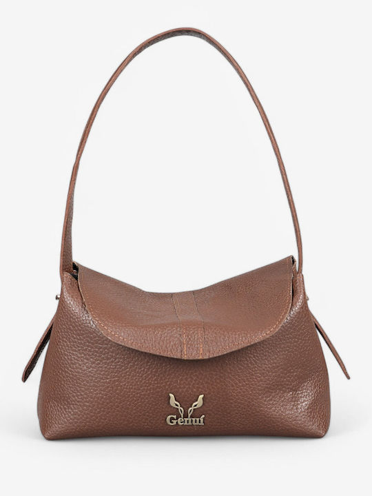 Genui Leather Кожена Дамска Чанта През Рамо Кафява