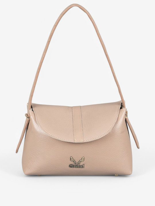 Genui Leather Кожена Дамска Чанта През Рамо Бежова