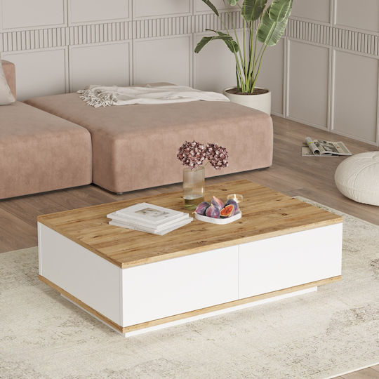 Rectangular Central Coffee Table Wooden Pine White M90xW60xH28.6cm