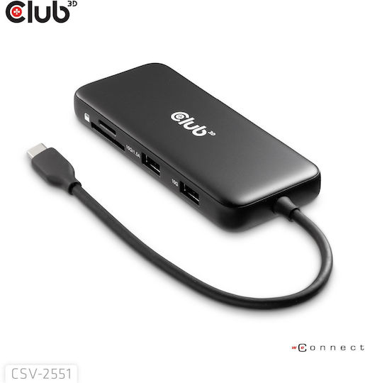 Club3D USB-C Docking Station με HDMI/DisplayPort 4K PD Ethernet Μαύρο (CSV-2551)