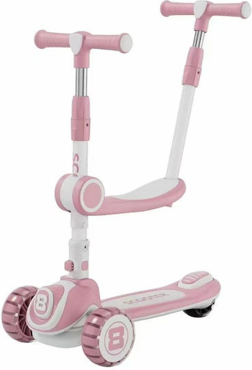 Homeone Kids Scooter Foldable 3-Wheel with Seat for 3+ Years Pink