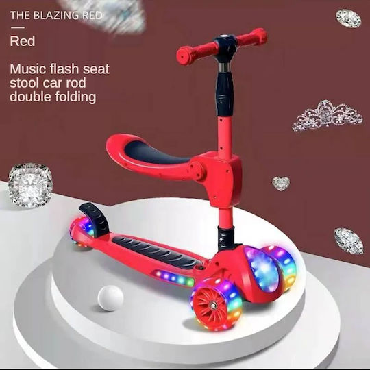 Homeone Kids Scooter Foldable 3-Wheel with Seat for 3+ Years Red