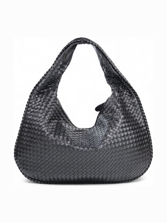 Passaggio Leather Γυναικεία Τσάντα Ώμου Μαύρη