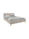 Mago Bed Double Upholstered with Fabric Ecru Shade for Mattress 140x200cm