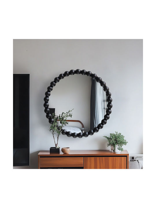Pakketo Specio Wall Mirror with Black Wooden Frame Diameter 60cm 1pcs