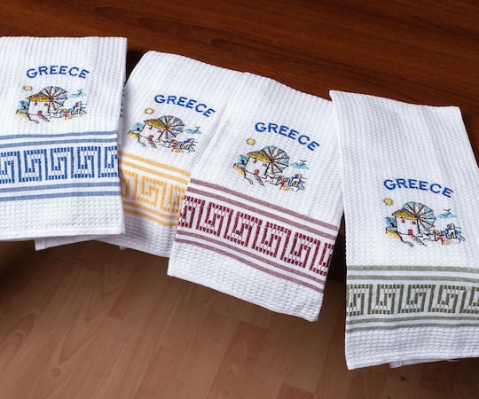 Silk Fashion Вятърна мелница Greece Чаена кърпа в Бял Цвят 45x65см 12бр