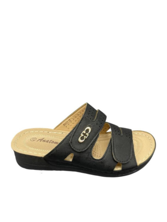 Leather Women's Flat Sandals Anatomic in Black Color
