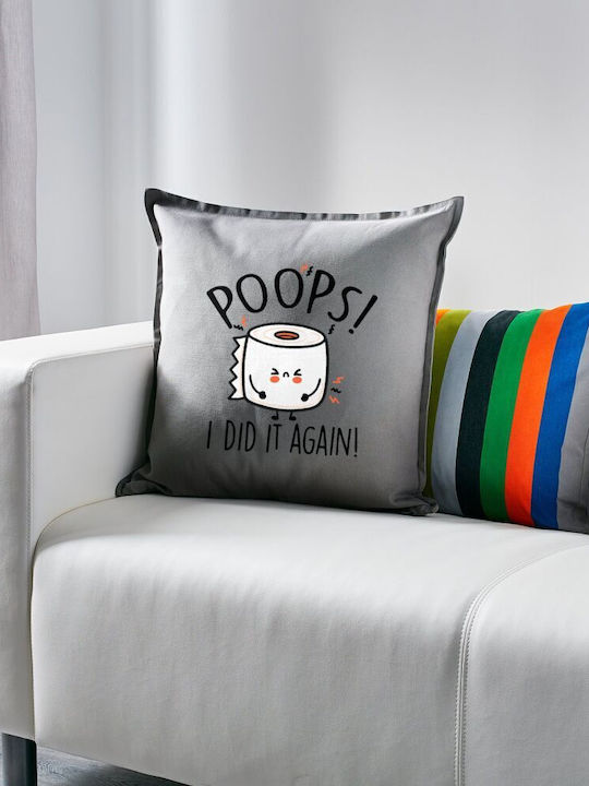 Poops!...I Did It Again Sofa Cushion Grey 100% Cotton Filling Included 50x50cm
