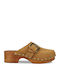 Leather Mules with Heel in Beige Color