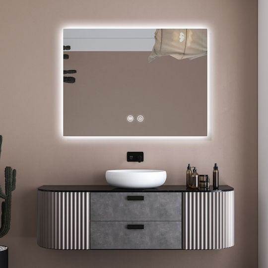 H2O Rectangular Bathroom Mirror Led Touch 70x90cm