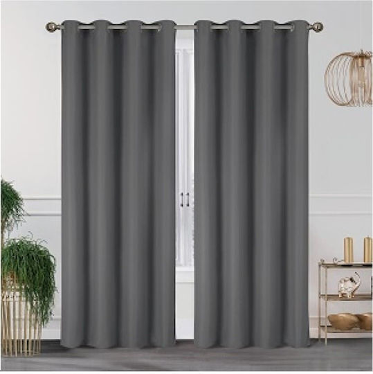 Chios Hellas Curtain with Grommets Gray 140x260cm