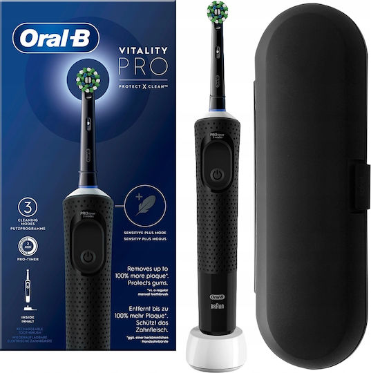 Vitality Pro Protect X Clean Електрическа Четка за Зъби с Таймер за Четкане и Калъф за Пътуване Черна