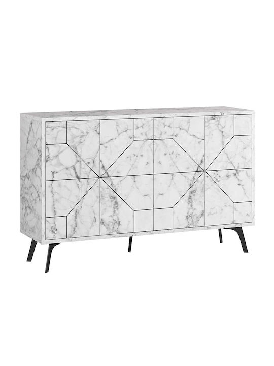 Sideboard Dune Wooden Marble Effect White 123x35x62.4cm