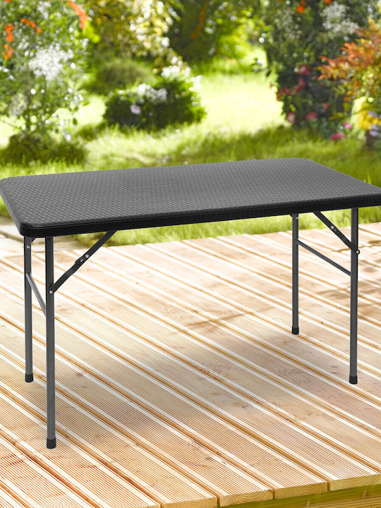Plastic Masa pentru spații exterioare Pliabil cu schelet metalic Negru 121.5x61.5x74buc