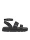 Leather Women's Flat Sandals Flatforms in Black Color