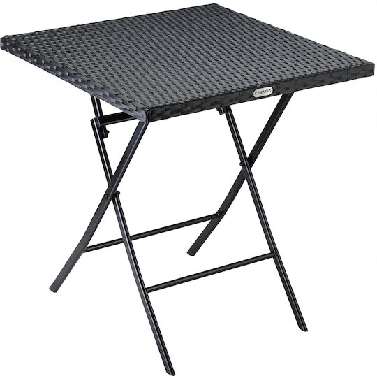 with Rattan Surface and Metal Frame Black 65x65x75cm