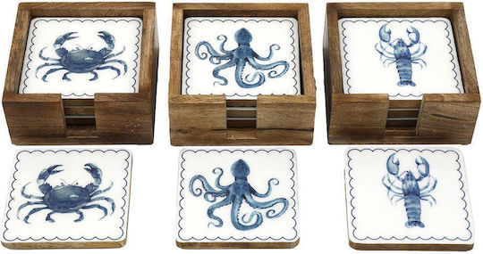 Atmosphera Sealife Σουβέρ Ξύλινο 11x11cm 4τμχ