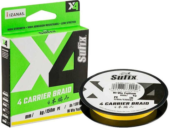 Sufix X4 Hi Vis Yellow Line 0.185mm Pe 1.2 150m