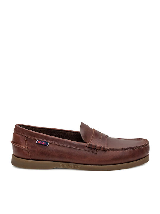 Waxed Δερμάτινα Ανδρικά Loafers σε Καφέ Χρώμα