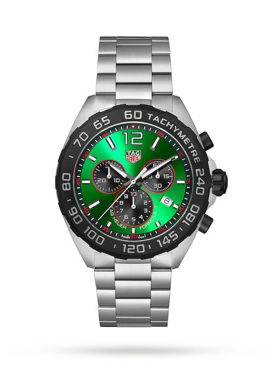 TAG Heuer Ανδρικό Ρολόι Χρονογράφος Μπαταρίας με Ασημί Μεταλλικό Μπρασελέ