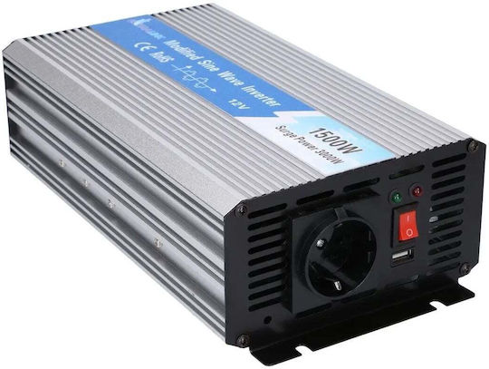 Extralink Inverter für Autos Modifizierte Sinuswelle 1500W zur Umwandlung von 12V DC in 230V AC mit 1xUSB