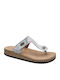 Leather Women's Flat Sandals in Silver Color