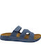 Leather Women's Flat Sandals Anatomic in Light Blue Color