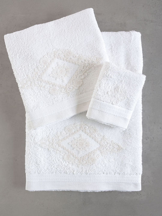 Rythmos Bath Towels Set 3 pcs Cordelia White Weight 500gsm
