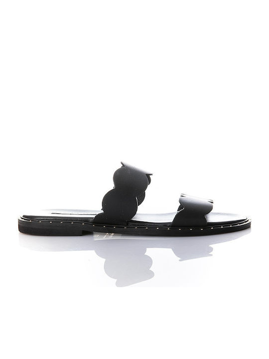 Leather Women's Flat Sandals in Black Color