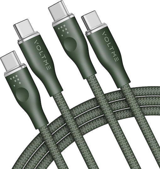 Voltme Braided USB 2.0 Cable USB-C male - USB-C 100W PD Πράσινο 1.8m C2063