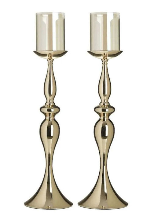 Kerzenhalter Set aus 2 Glas Metall Gold Schattierung 16x16x66cm
