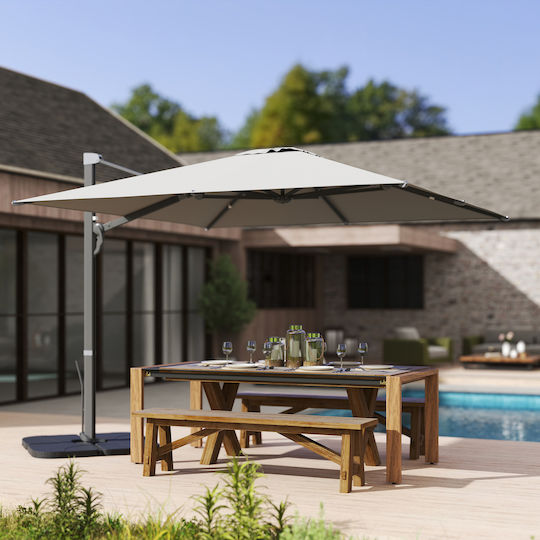 Square Aluminum Garden & Terrace Parasol Grey 3.65x2.97xHeight 2.56m