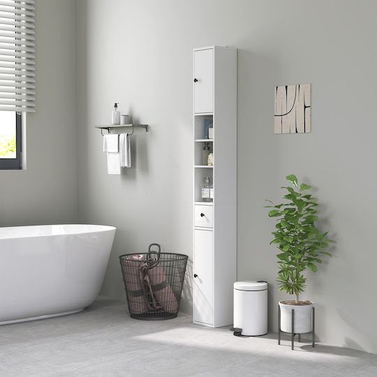 HomCom 834-781V00WT Badezimmer-Säulenschrank Boden 20x20x178cm Weiß