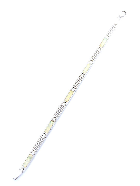PS Silver Women's Silver Chain Bracelet with Meander Design 18cm