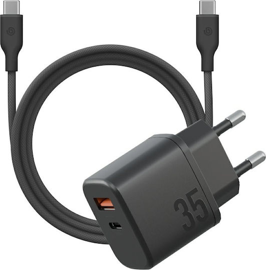Bazic Charger GaN with USB-A Port and USB-C Port and Cable USB-C - USB-C 35W Power Delivery / Quick Charge 3.0 Blacks (Goport Velox Kit)