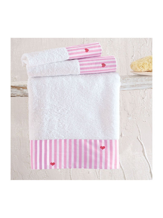 Rythmos Set of baby towels 3pcs Young Heart White-pink 70 cmx140cm Weight 500gr/m²