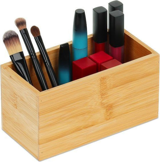 Relaxdays Coș de Depozitare Bambus cu capac Bej 9.5x18x9cm 1buc