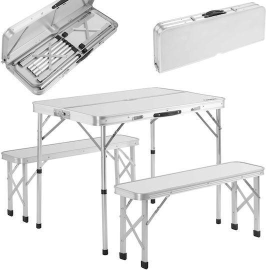 Casaria Set Masă Din Aluminiu Pentru Mobilier De Camping Pliabil În Caz În Care Alb 3 Buc