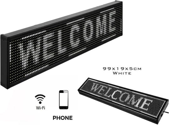 Wifi Κυλιόμενη Πινακίδα LED Μονής Όψης 99x19cm Λευκό
