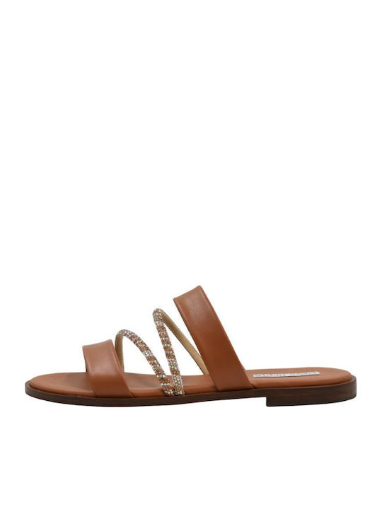 Leder Flache Sandalen für Damen in Tabac Braun Farbe