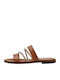 Leder Flache Sandalen für Damen in Tabac Braun Farbe