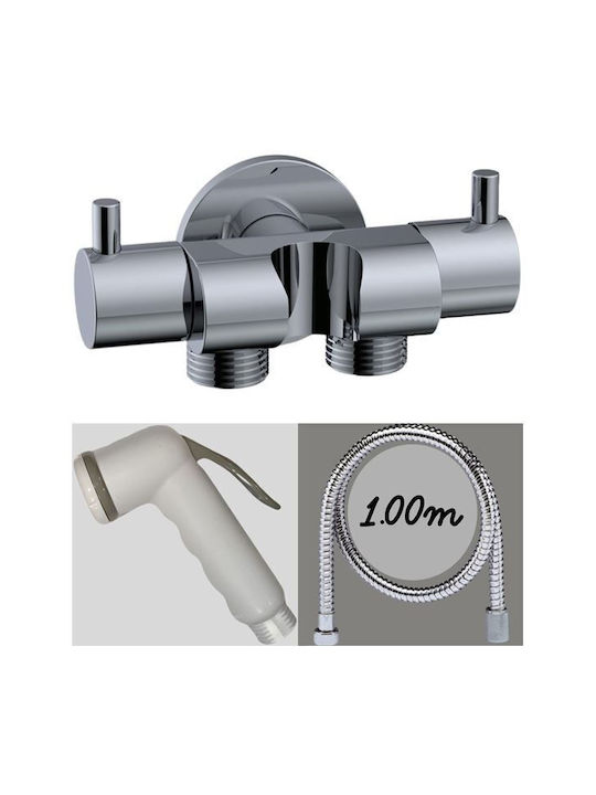 Bidet Set Double Chrome Switch 1/2" Holder White Handset Spiral 100cm 0976623 Remer