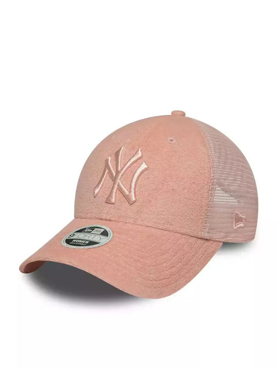 New Era New York Yankees дамска шапка от плат в пастелно розово 9forty Trucker с регулируема каишка