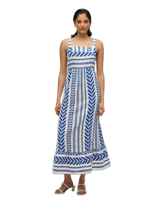 Sommer Midi Damenkleid Weiß/Blau