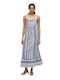 Sommer Midi Damenkleid Weiß/Blau