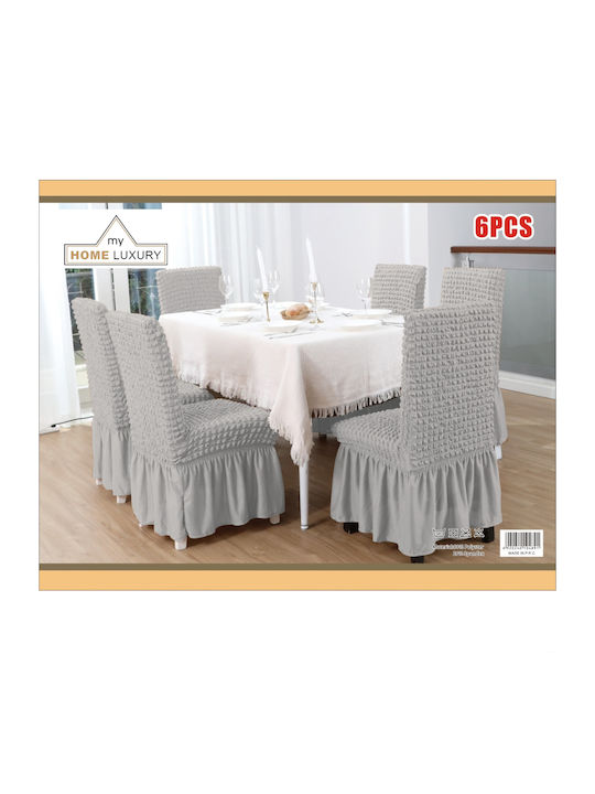 Set de huse elastice pentru scaune gri 6 buc Volant Pp-6mg