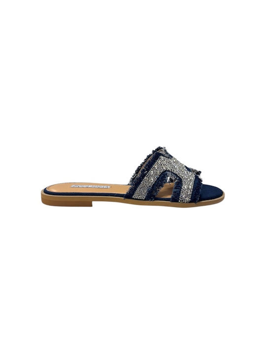 Leather Women's Flat Sandals in Blue Color