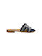 Leather Women's Flat Sandals in Blue Color